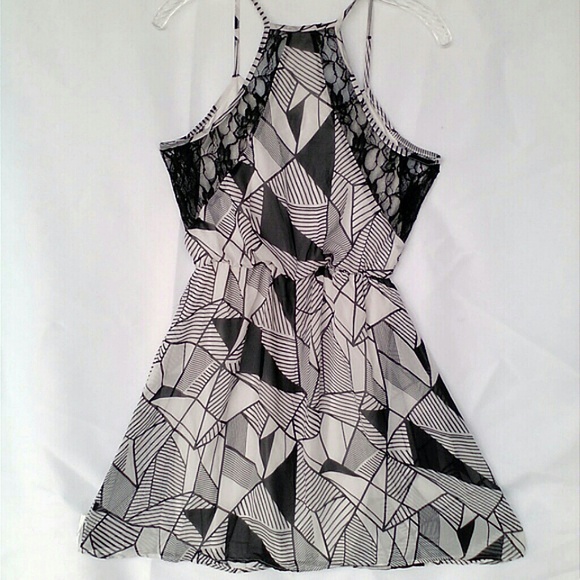 Abstract Geometric Lace Cutout Sheath Racerback Sundress Flowy Skirt Lush Small - Picture 3 of 4
